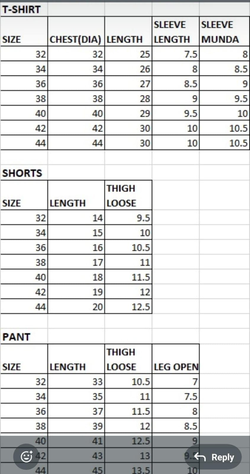 Size Chart