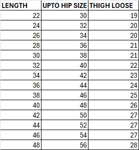 Size Chart 1